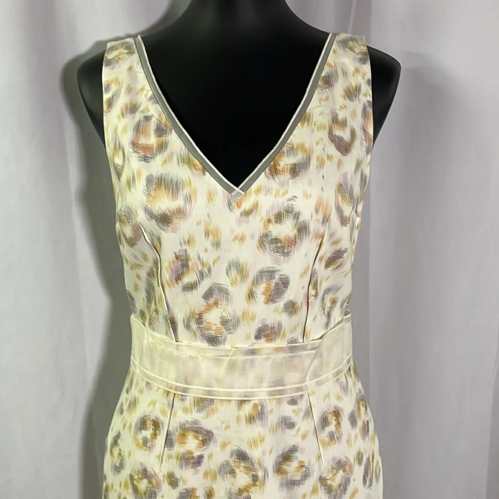 NWT Ann Taylor Ivory Colorful Printed Linen Blend Sleeveless Sheath Dress